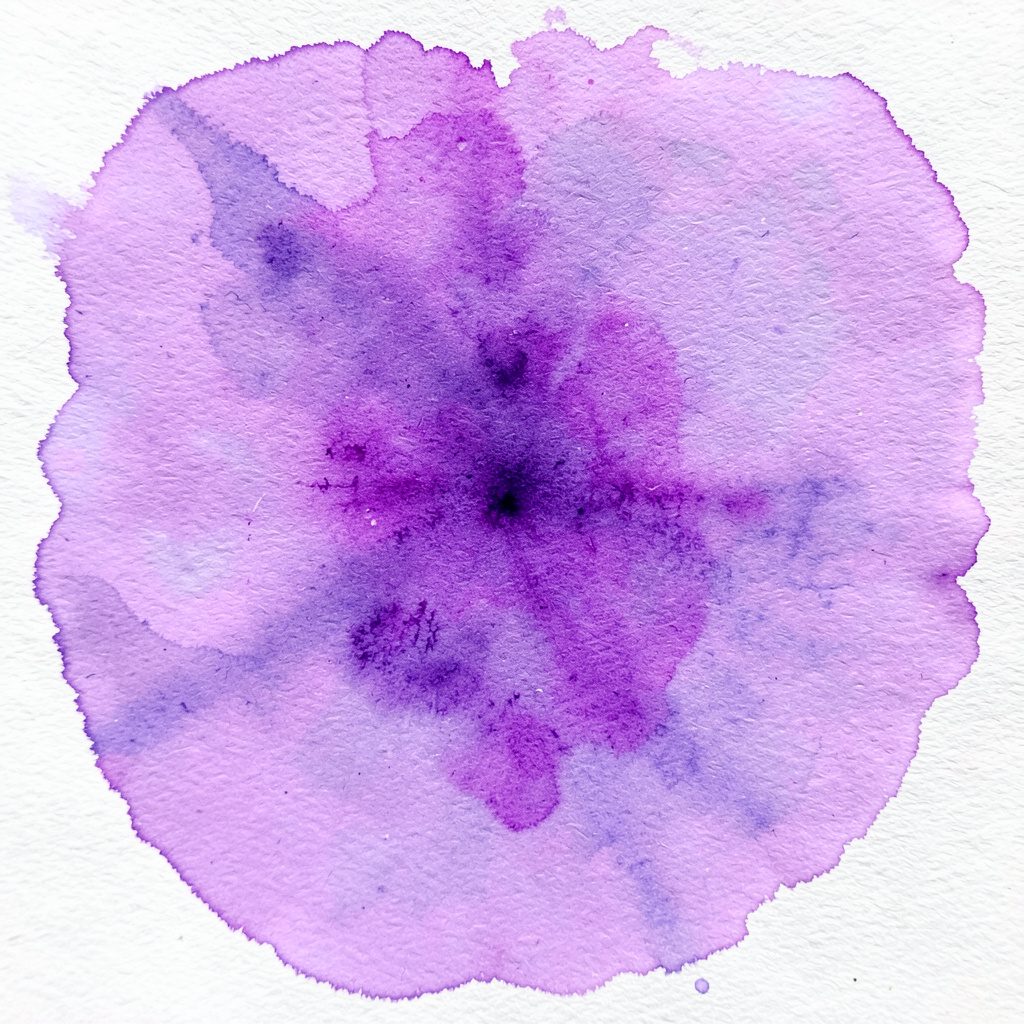 Mehka akvarelna ilustracija zasavskega podeželja v vijoličnih in zelenih tonih.